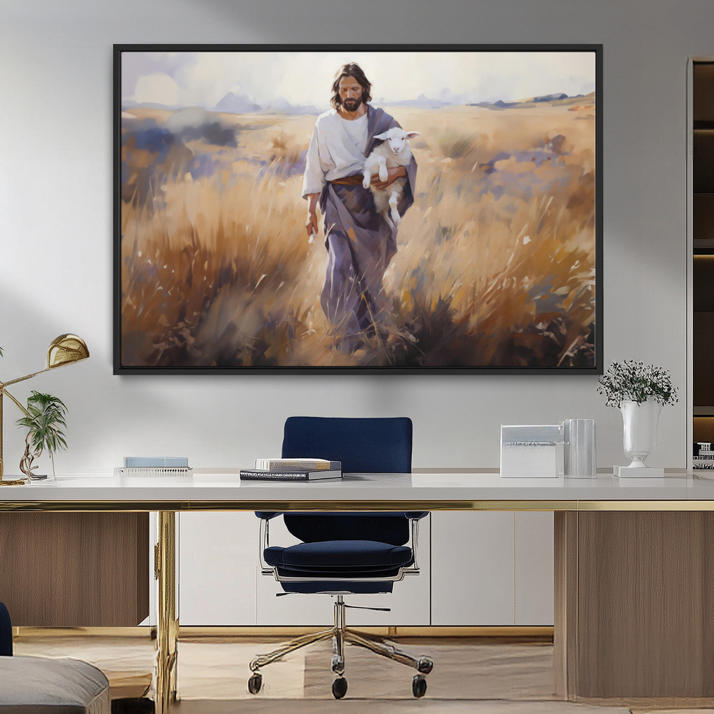 MGV-FC-36X24 - Jesus the Good Shepherd Wall Art Canvas Print - Lost Lamb Print for Prayer Room Decor