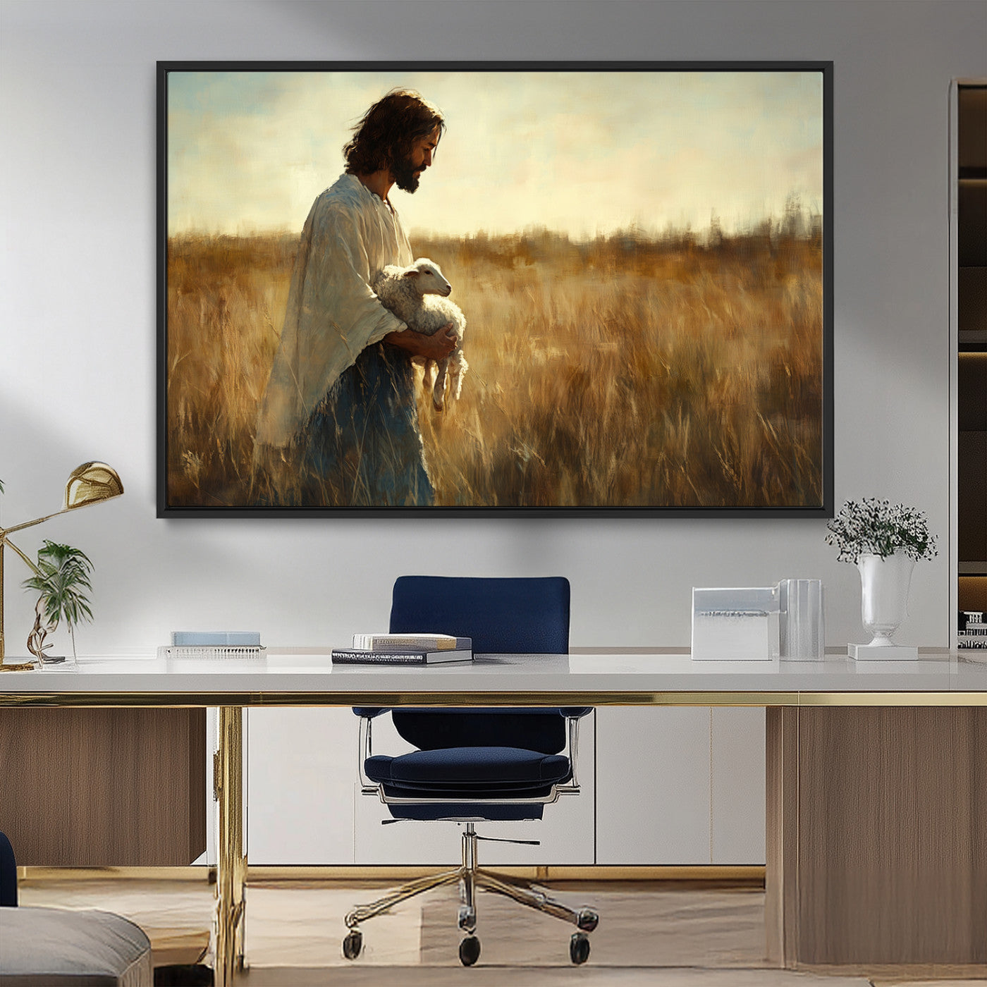 MGV-FC-36X24 - Jesus the Good Shepherd Wall Art Canvas Print - Inspirational Christian Religious Print for Prayer