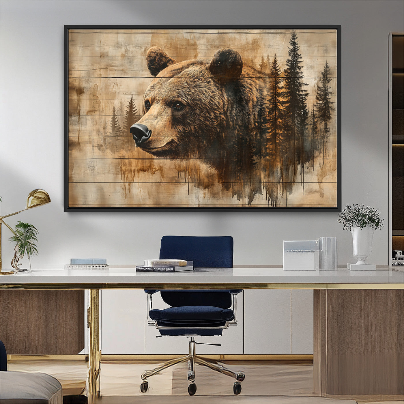 MGV-FC-36X24 - Rustic Grizzly Bear Wall Art, Abstract Grizzly 399 Bear Wall Art Canvas Print - Woodland Wildlife