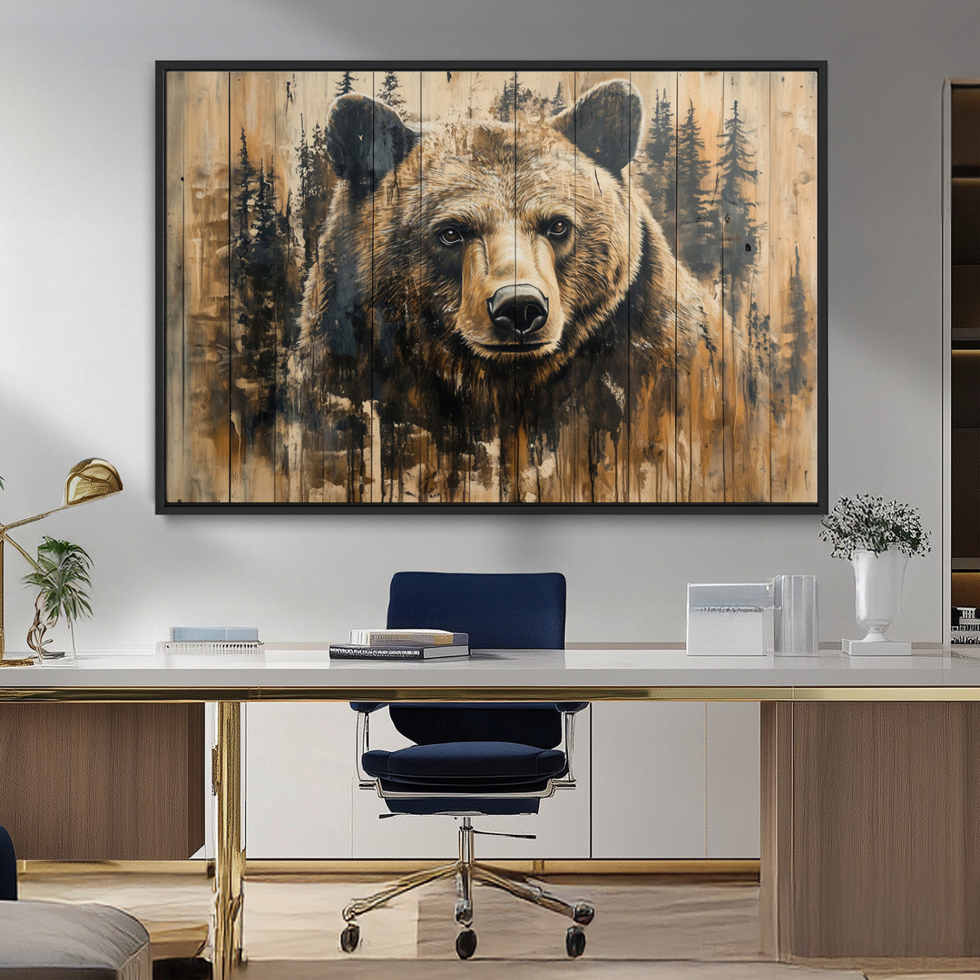 MGV-FC-36X24 - Majestic Grizzly 399 Bear Wall Art | 3-Panel Rustic Canvas Print for Living Room, Office, or Cabin