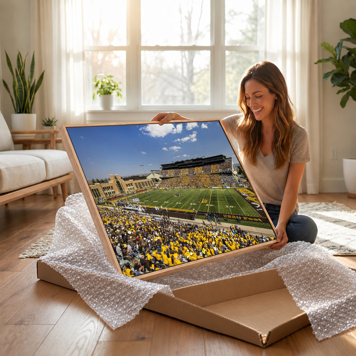 75112-MGV-CV-36X24 - University of Wyoming Cowboys Football Team Print, Laramie, Home Bar Wall Decor