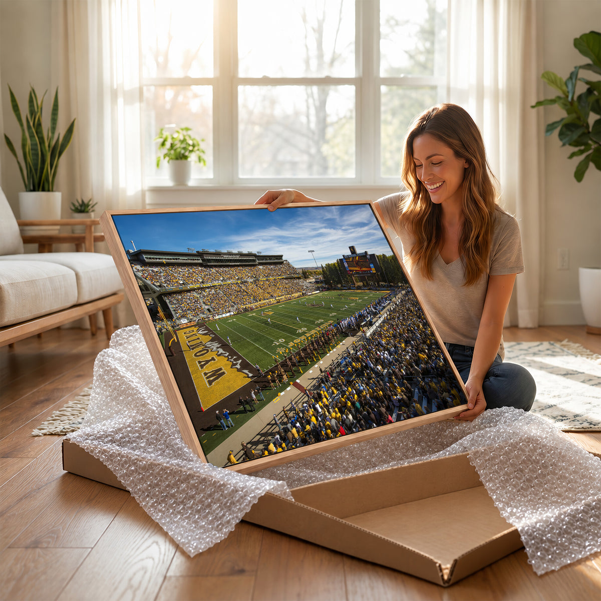 89846-MGV-CV-36X24 - University of Wyoming Cowboys Football Team Print, Laramie, Man Cave Wall Decor