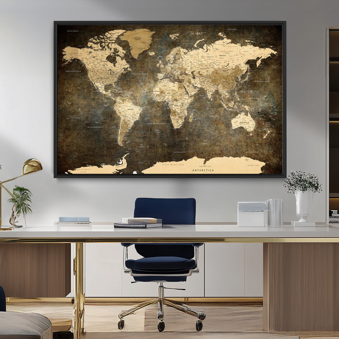 MGV-FC-36X24 - Push Pin World Map Canvas Print – Framed Wall Art for Couples to Track Their Travels – Anniversary