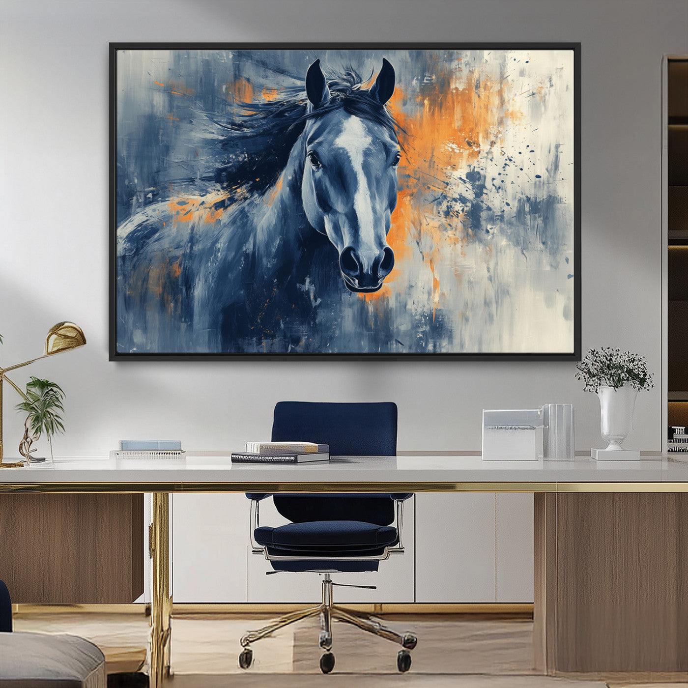 MGV-FC-36X24 - Abstract Blue Horse Wall Art Print Canvas | Horse Wall Art Print | Western Decor for Farmhouse |
