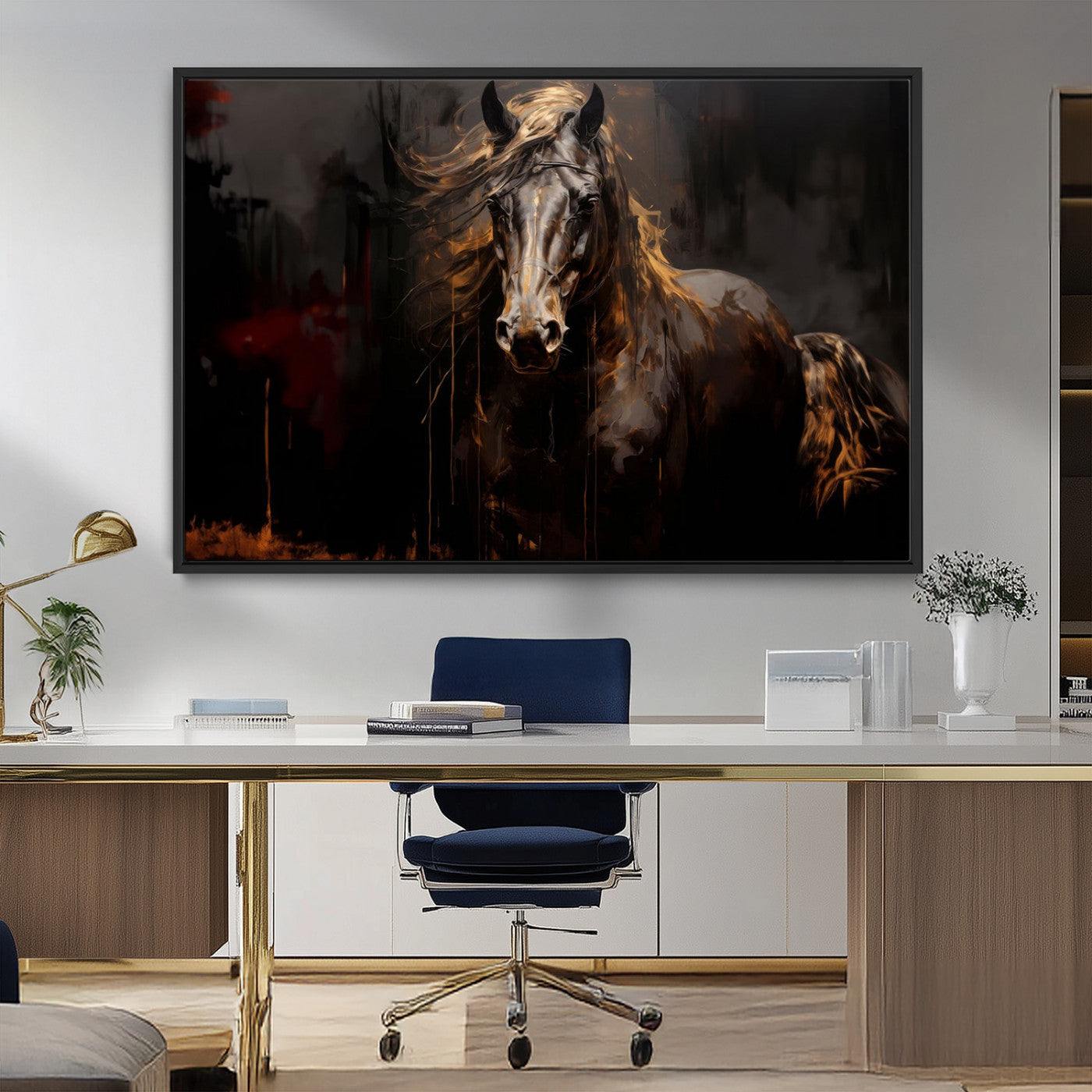 MGV-FC-36X24 - Abstract Black Horse Canvas Print for Farmhouse Wall Art | Abstract Equine Wall Art | Western Decor
