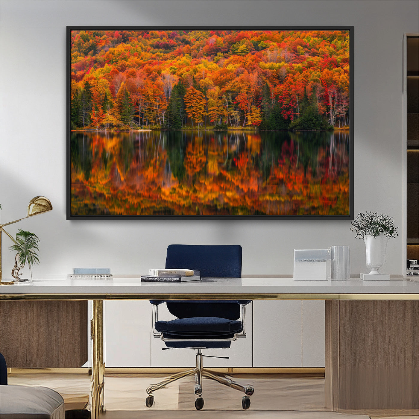 MGV-FC-36X24 - Fall Foliage Wall Art - Autumn Reflection Canvas Print, Stunning Fall Foliage Wall Art, Serene Lake
