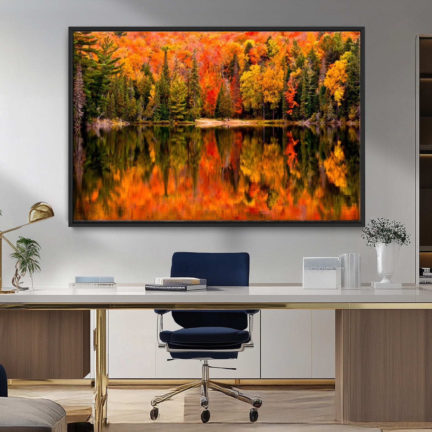 MGV-FC-36X24 - Forest Reflection Art | Autumn Forest Reflection Wall Art | Triptych Canvas Print | Vibrant Fall