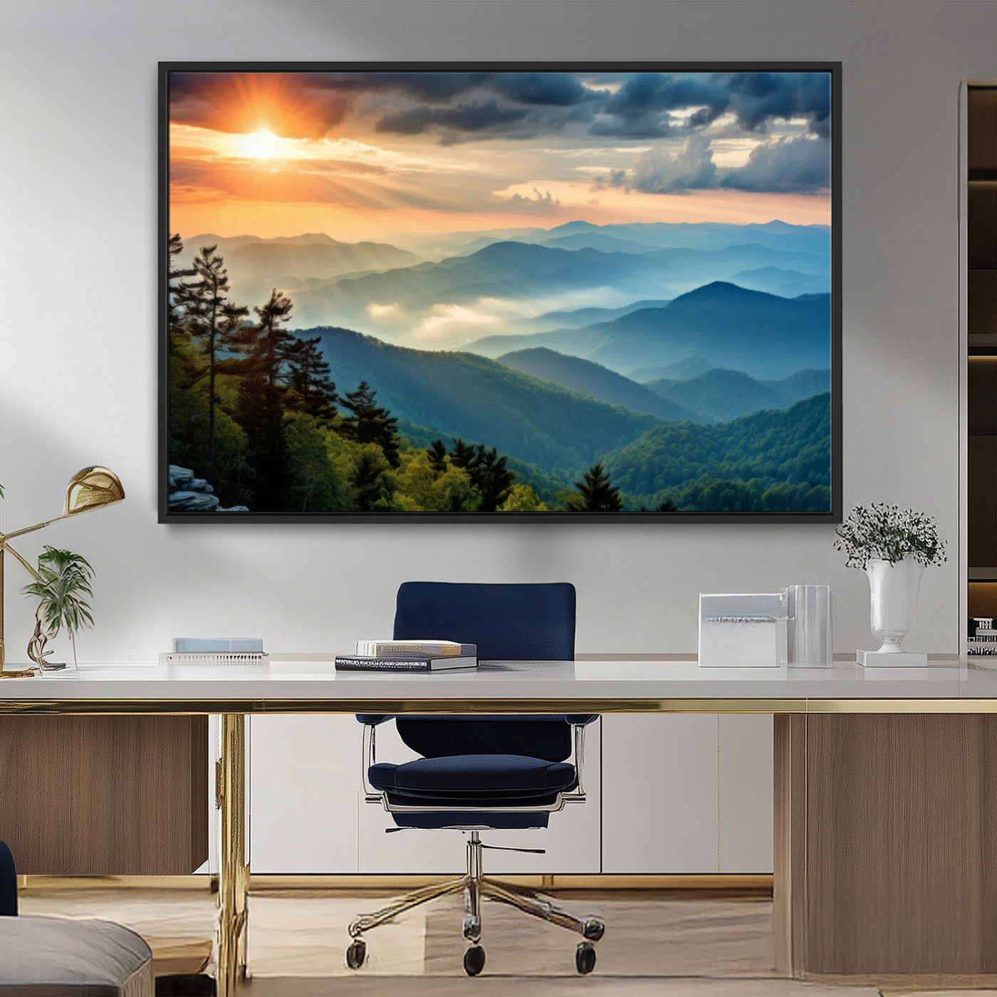 MGV-FC-36X24 - Sunrise Over Mountain Range Wall Art Canvas Print, Farmhouse Wall Decor, Cabin Wall Art