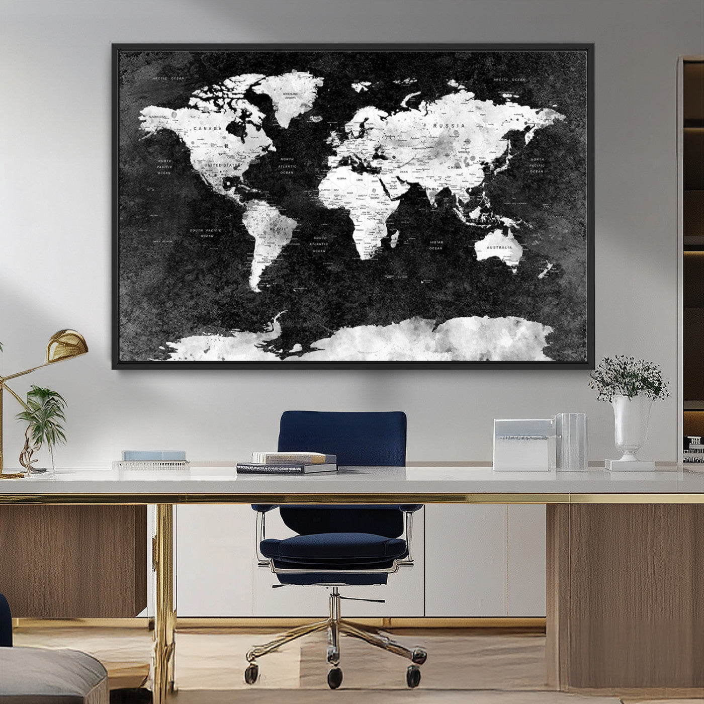 MGV-FC-36X24 - Push Pin World Map Canvas Print – Framed Wall Art for Couples to Track Their Travels – Anniversary