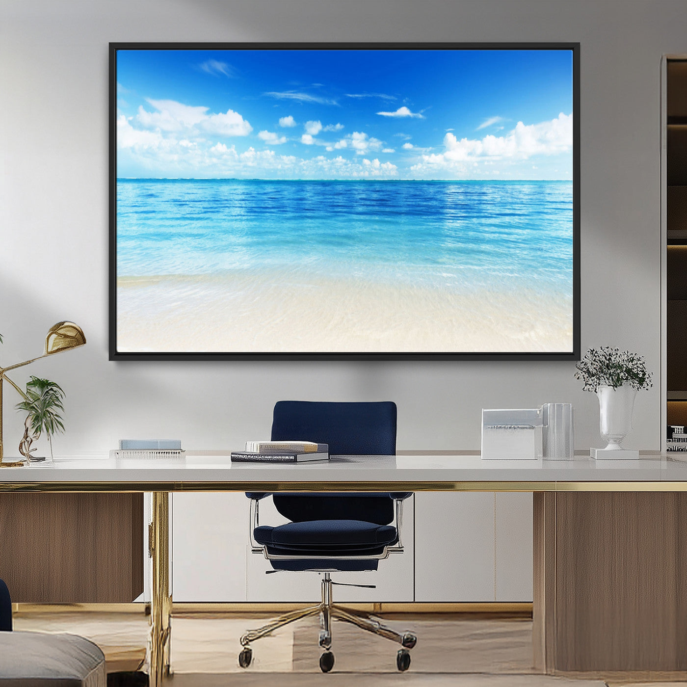 MGV-FC-36X24 - Beach Scene Canvas Wall Art Print – Tranquil Ocean Horizon and White Sand Beach Wall Decor for Home