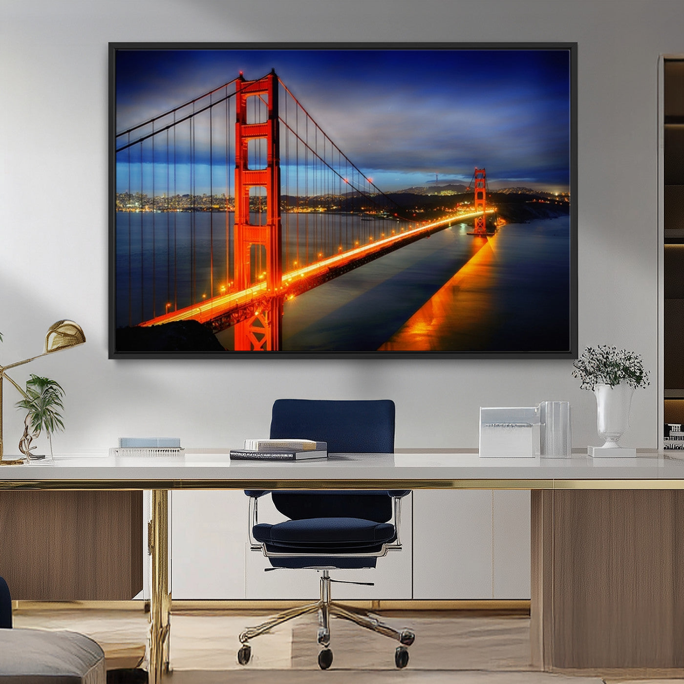 MGV-FC-36X24 - Large Wall Art San Francisco Canvas Print - Wonderful Golden Gate Bridge at Twilight