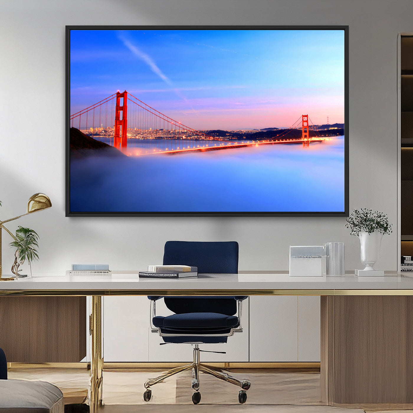 MGV-FC-36X24 - Large Wall Art San Francisco Canvas Print - Amazing Golden Gate Bridge in Fog