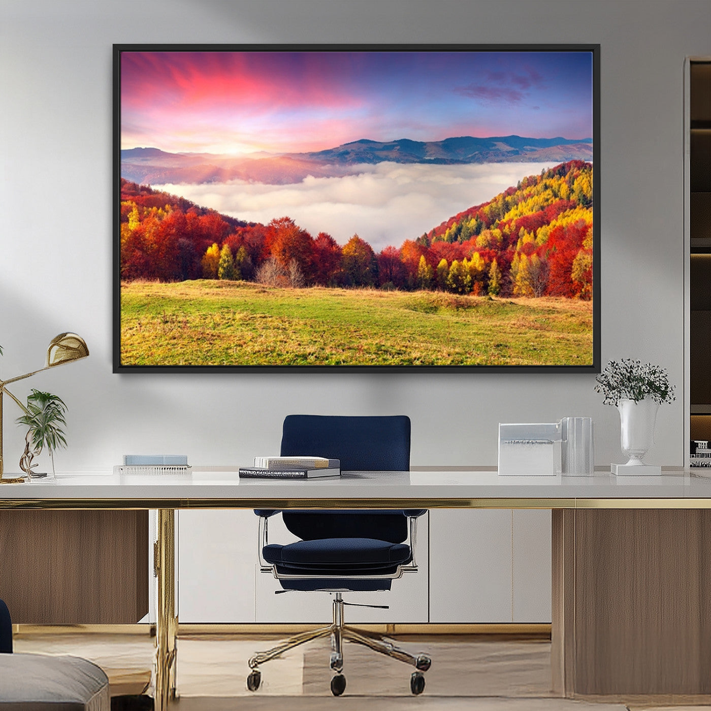 MGV-FC-36X24 - Autumn Mountain Foggy Landscape Wall Art Canvas Print | Beautiful Forest Canvas Print | Misty