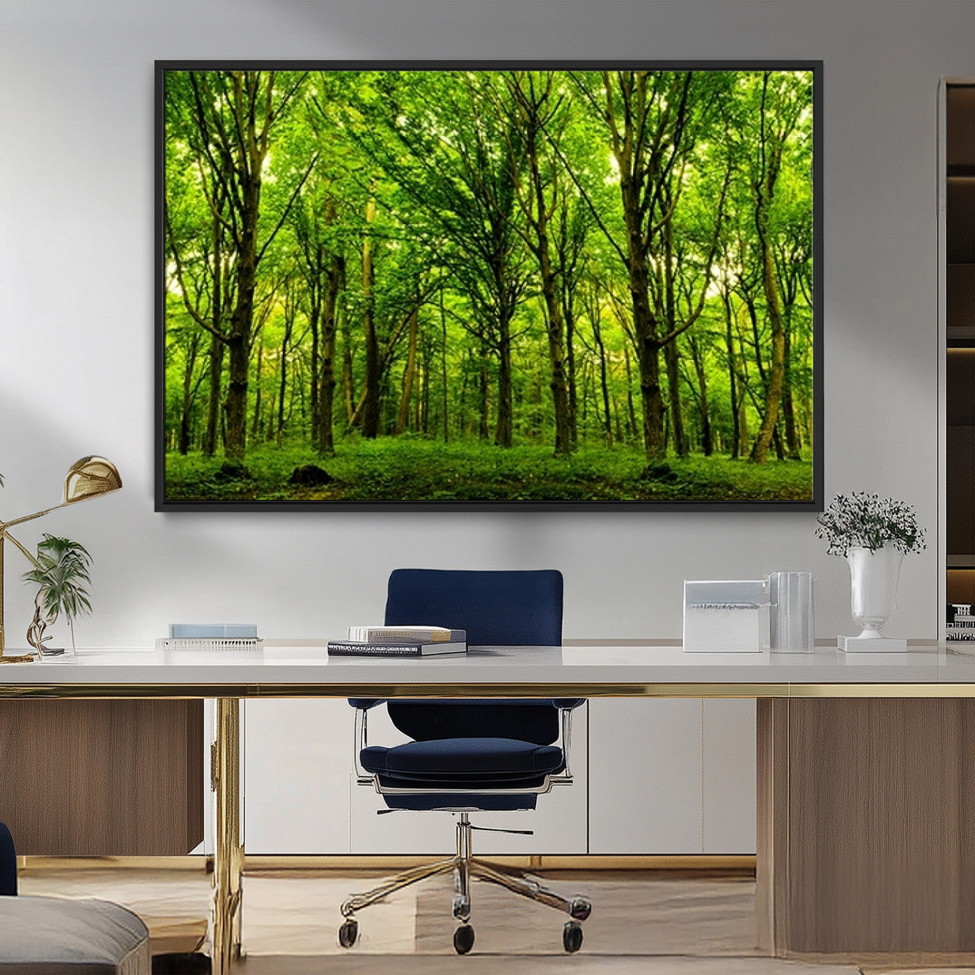 MGV-FC-36X24 - Lush Green Forest Canvas Print | 3-Panel Forest Wall Art | Nature Landscape for Living Room