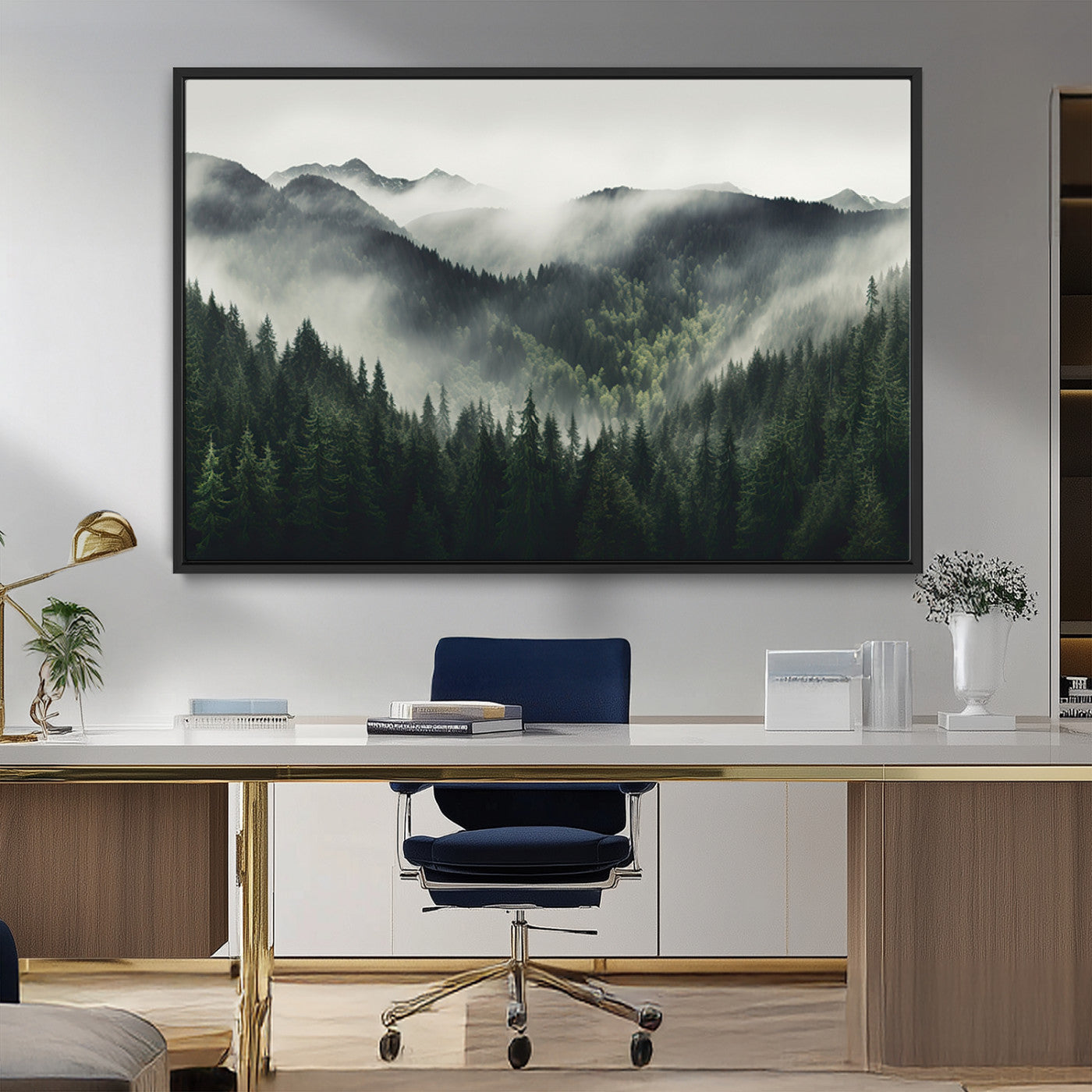 MGV-FC-36X24 - Misty Forest Canvas Print Wall Art Premium Canvas Print a Foggy and Serene Atmosphere