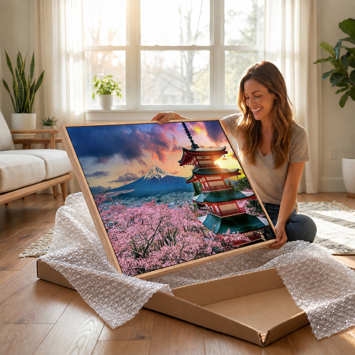 95987-MGV-CV-24X16 - Cherry Blossoms Canvas Print, Chureito Pagoda and Mount Fuji Wall Art