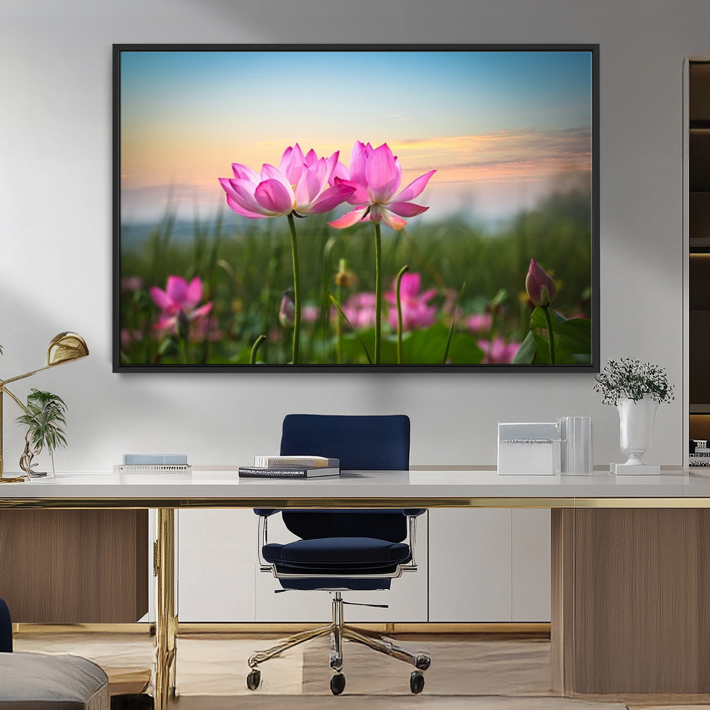 MGV-FC-36X24 - Pink Flower on the Mountain Canvas Print, Framed Pink Flower Canvas Wall Art