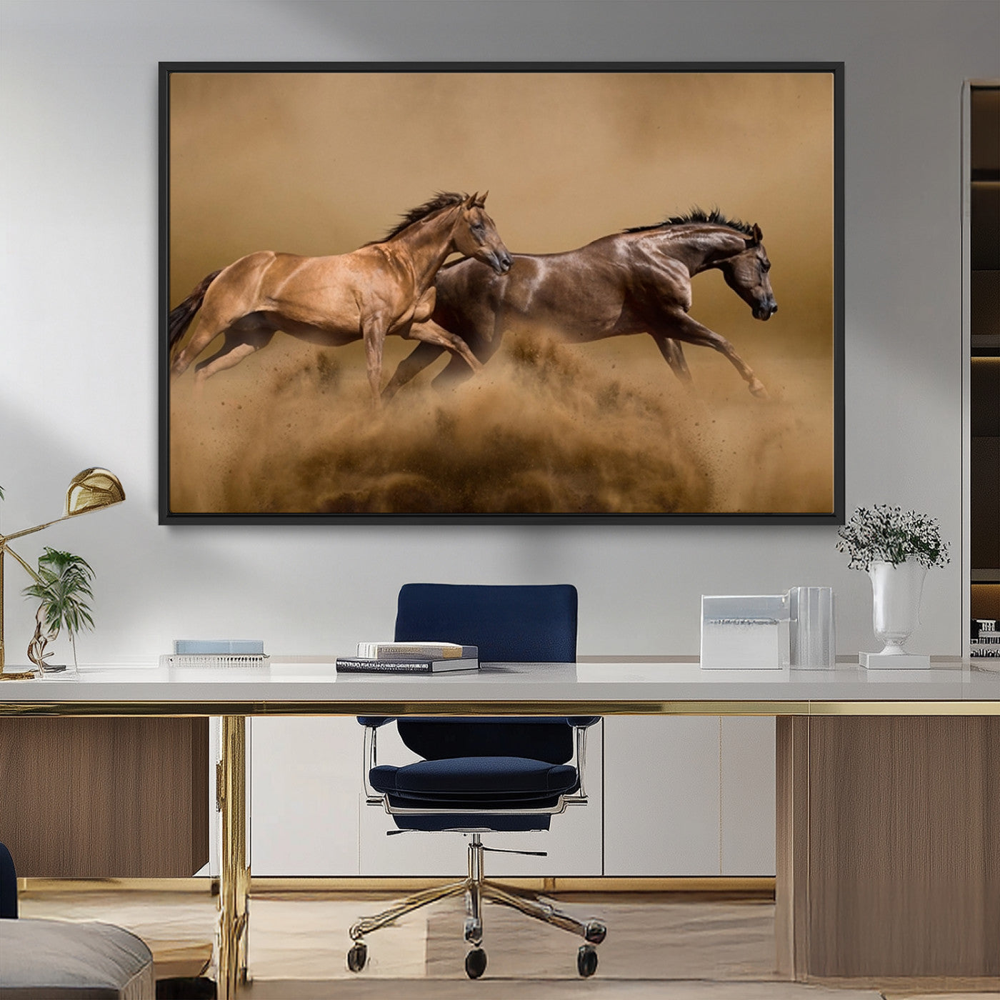 MGV-FC-36X24 - Large Wall Art Animal Canvas Print - Two Running Brown Horses