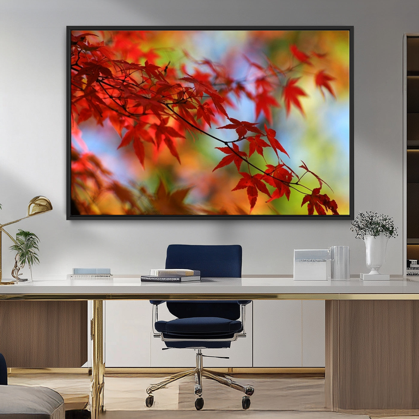 MGV-FC-36X24 - Red Leaves Autumn Forest Wall Art Canvas, Red Leaves Autumn Forest Canvas Print