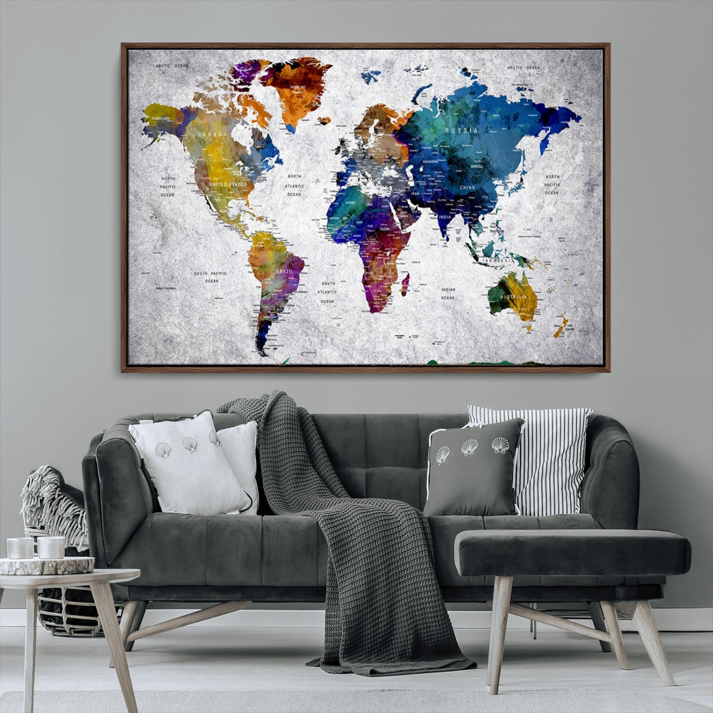MGV-FC-36X24 - Push Pin World Map Canvas Print – Framed Wall Art for Couples to Track Their Travels – Anniversary