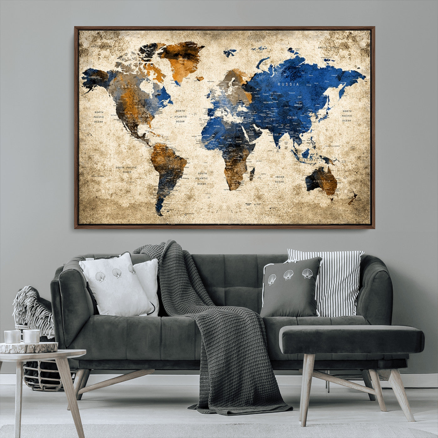 MGV-FC-36X24 - Push Pin World Map Canvas Print – Framed Wall Art for Couples to Track Their Travels – Anniversary