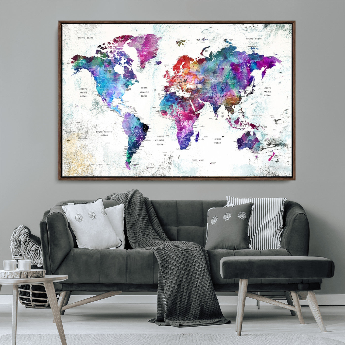 MGV-FC-36X24 - Push Pin World Map Canvas Print – Framed Wall Art for Couples to Track Their Travels – Anniversary