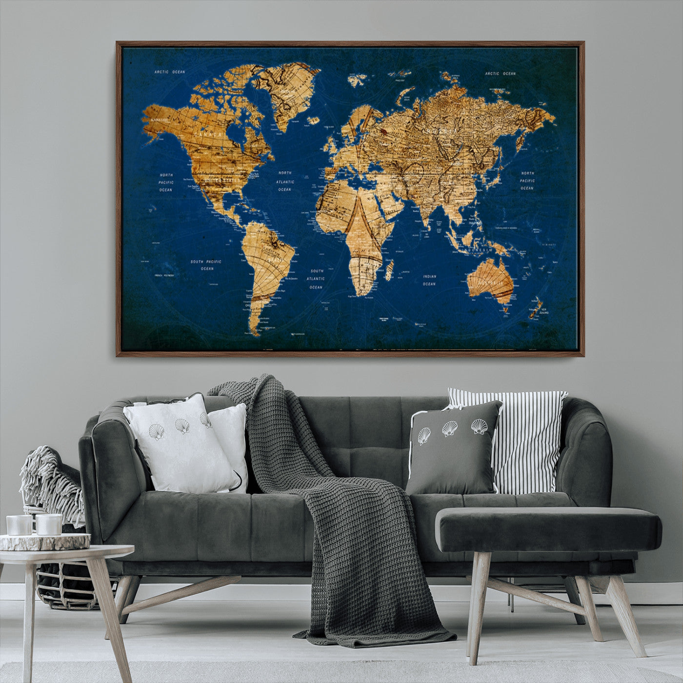MGV-FC-36X24 - Push Pin World Map Canvas Print – Framed Wall Art for Couples to Track Their Travels – Anniversary