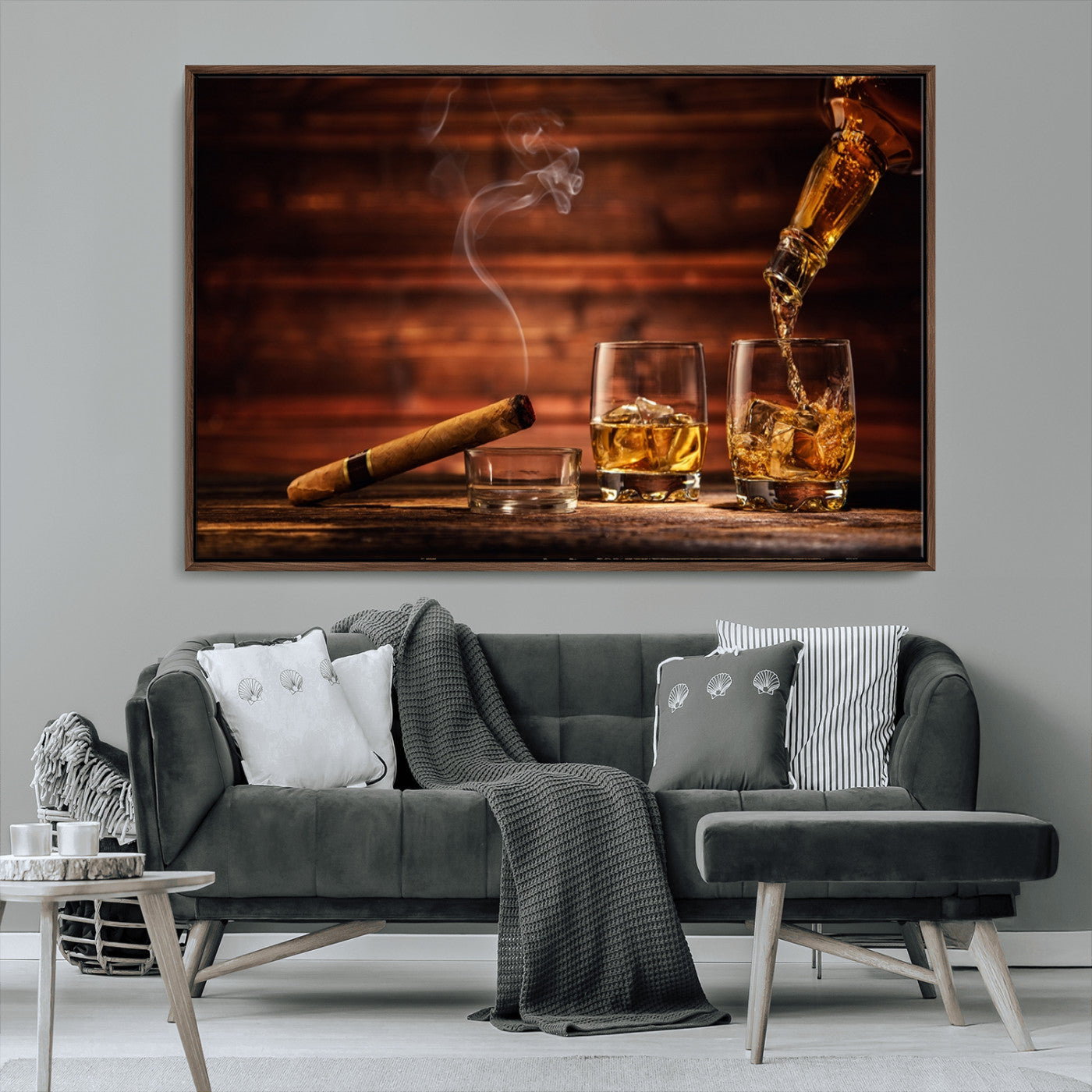 MGV-FC-36X24 - Whiskey and Cigar Wall Art Canvas | 3 Panel Bar Room Decor for Home Lounge, Office, or Man Cave |