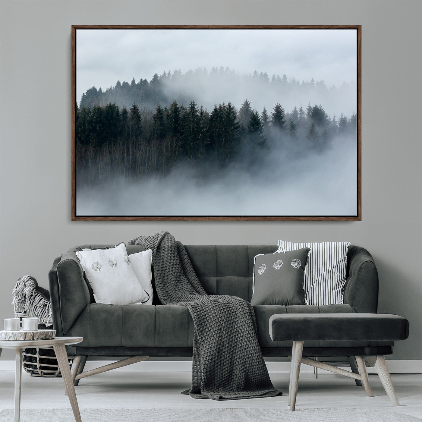 MGV-FC-36X24 - Autumn and Misty Trees in the Forest Wall Art Canvas Print, Foggy Forest Mountain Wall Art Canvas