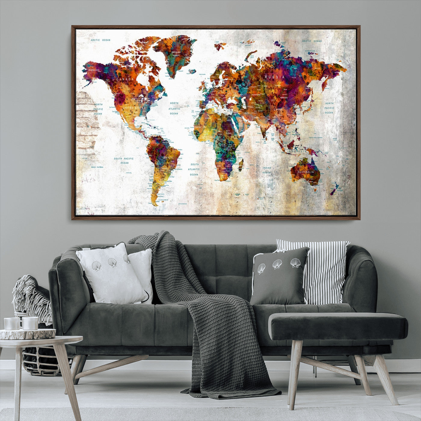 MGV-FC-36X24 - Push Pin World Map Canvas Print – Framed Wall Art for Couples to Track Their Travels – Anniversary