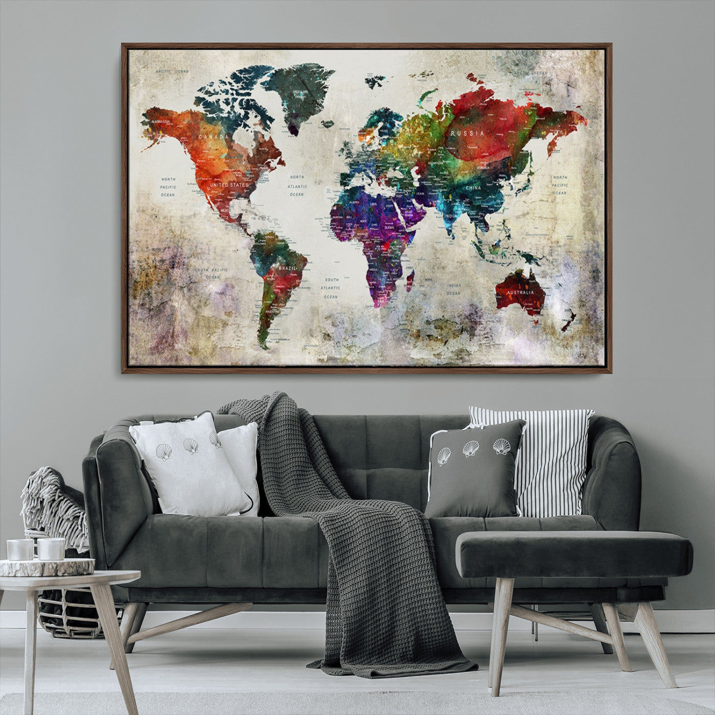 MGV-FC-36X24 - Push Pin World Map Canvas Print – Framed Wall Art for Couples to Track Their Travels – Anniversary
