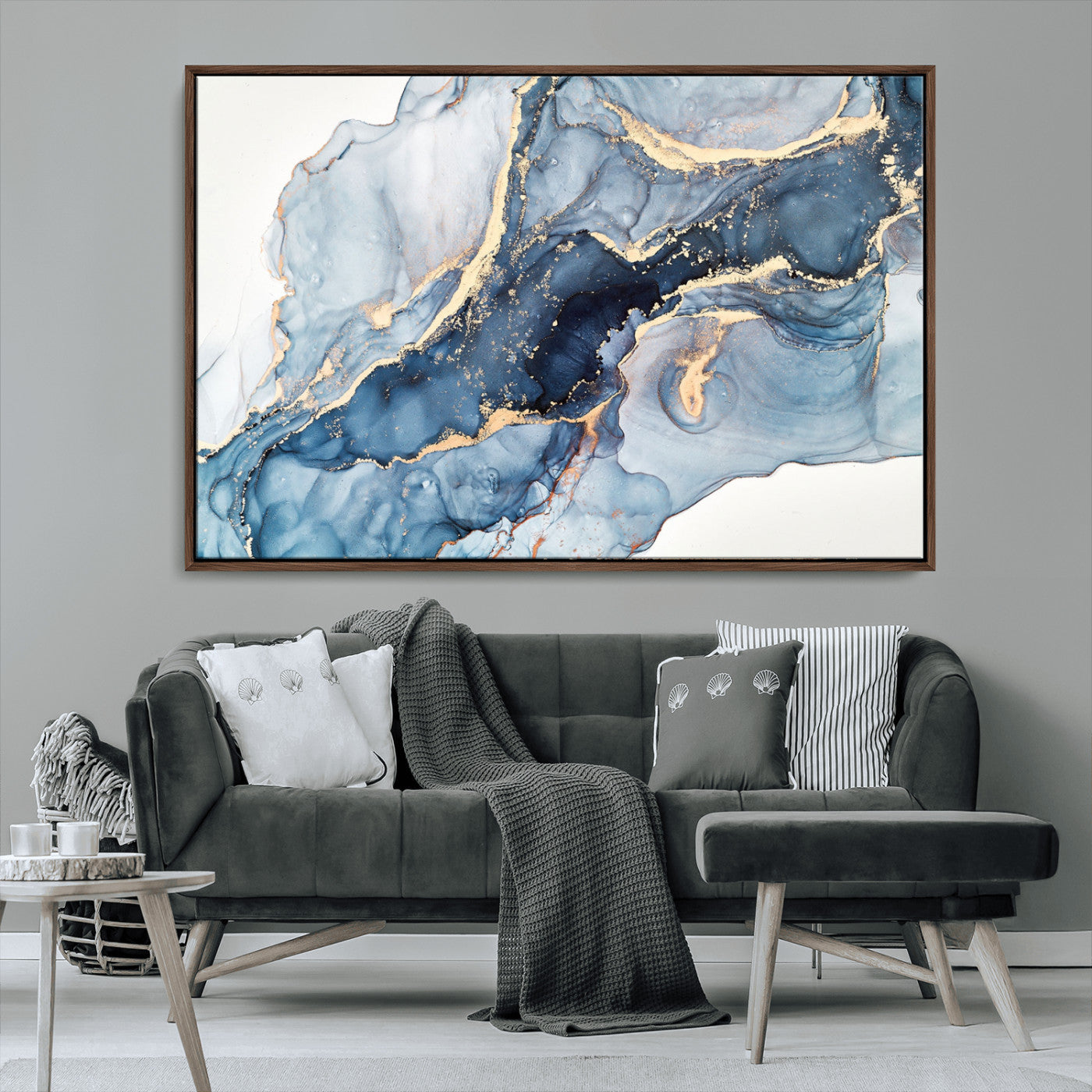 33782-MGV-CV-36X24-Abstract Art Print - Blue Abstract Canvas Wall Art Print Abstract Art Fluid Effect Marble Wall Art
