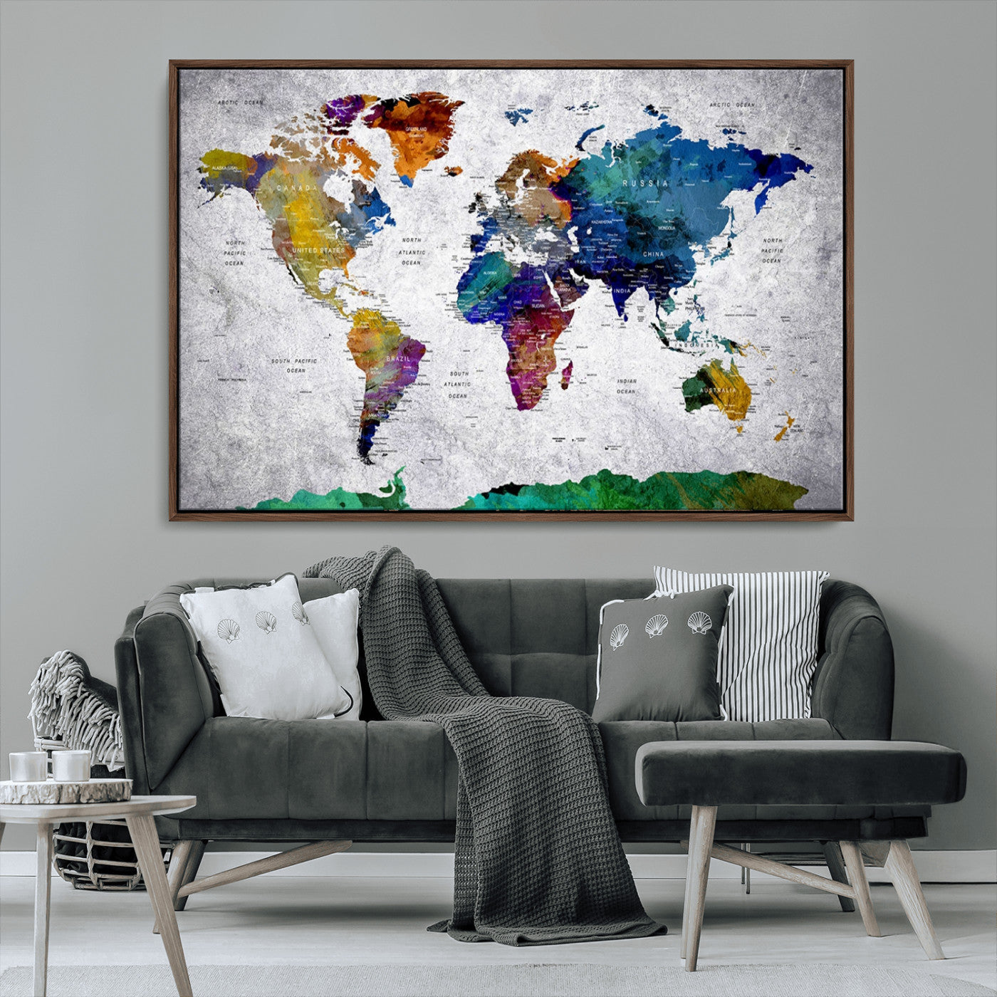 MGV-FC-36X24 - Push Pin World Map Canvas Print – Framed Wall Art for Couples to Track Their Travels – Anniversary