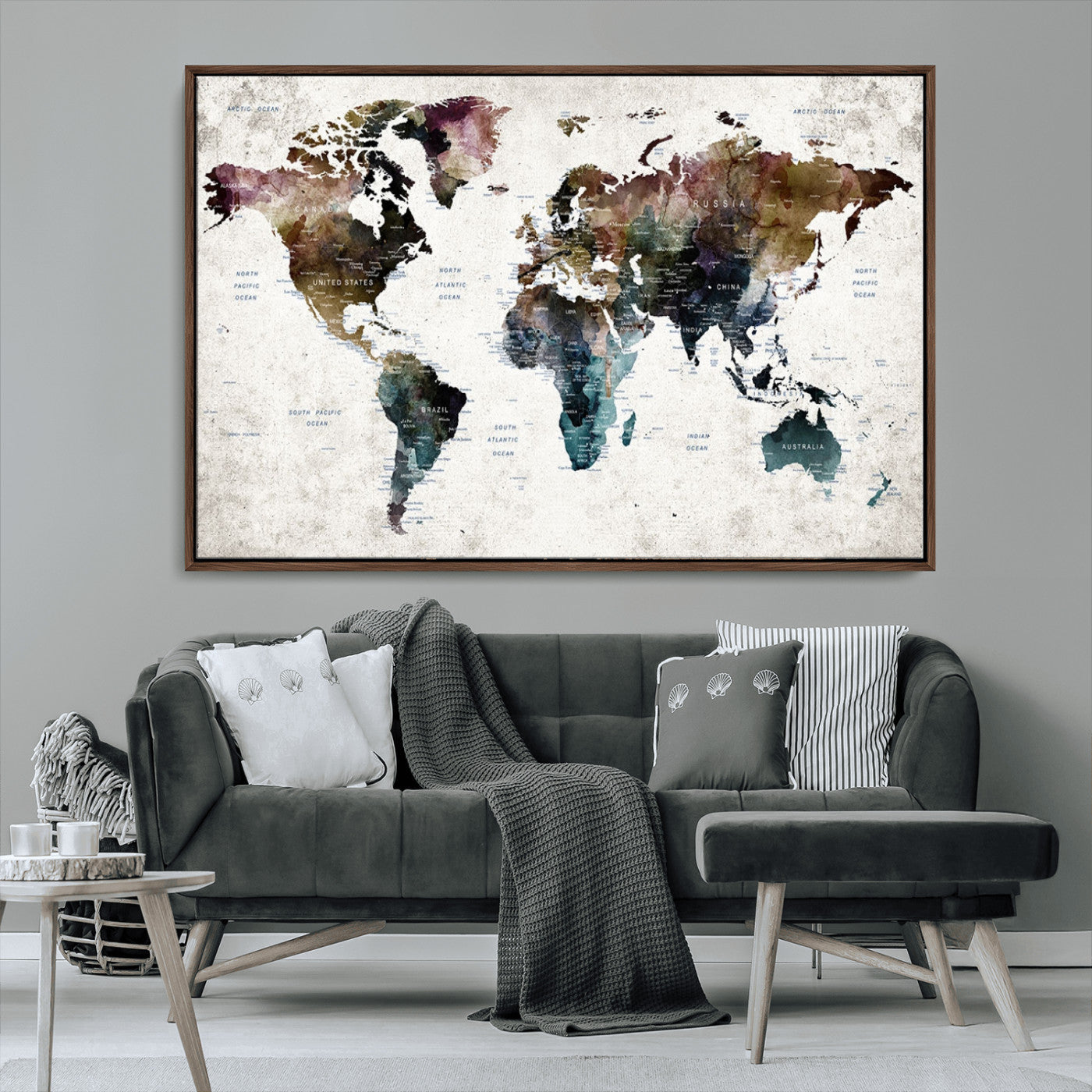 MGV-FC-36X24 - Push Pin World Map Canvas Print – Framed Wall Art for Couples to Track Their Travels – Anniversary