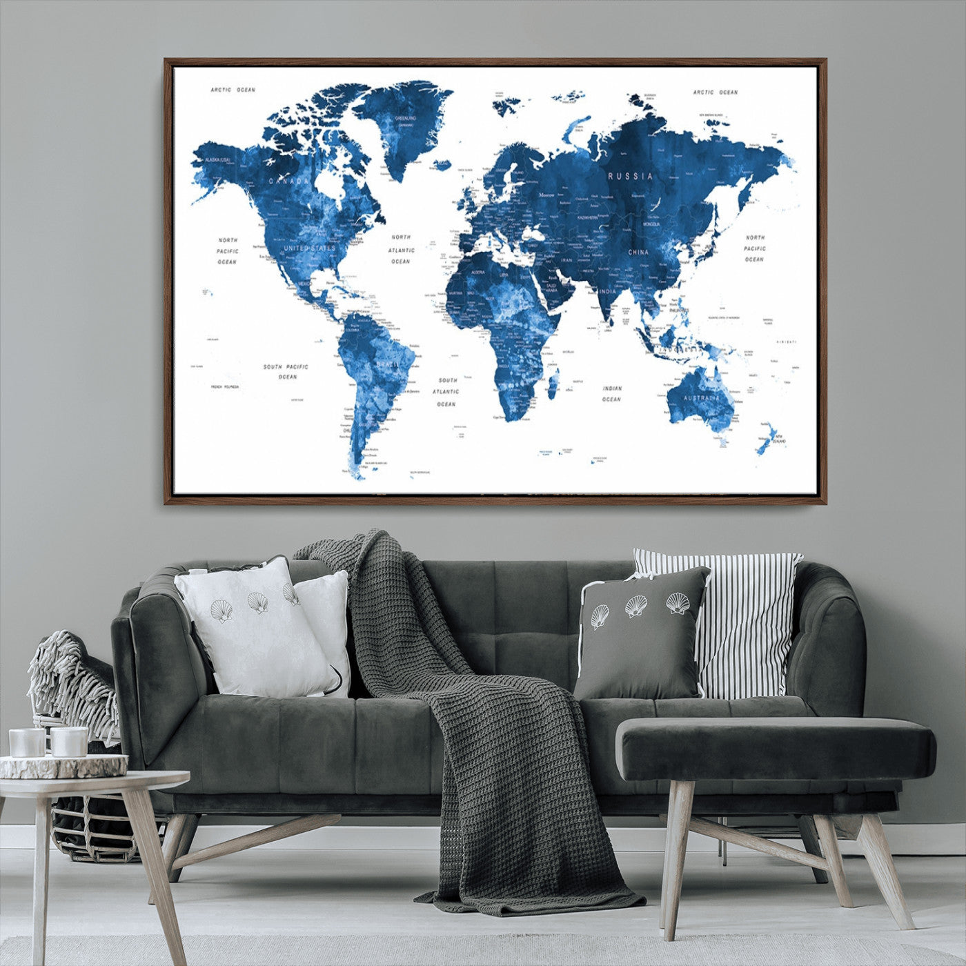 MGV-FC-36X24 - Push Pin World Map Canvas Print – Framed Wall Art for Couples to Track Their Travels – Anniversary