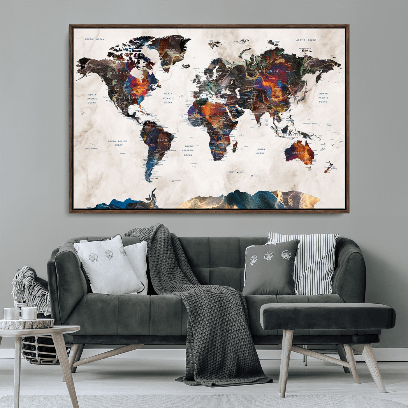 MGV-FC-36X24 - Push Pin World Map Canvas Print – Framed Wall Art for Couples to Track Their Travels – Anniversary