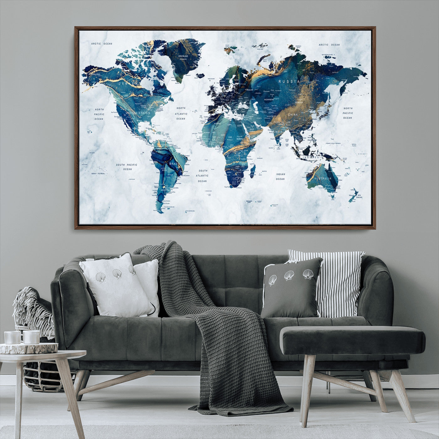 MGV-FC-36X24 - Push Pin World Map Canvas Print – Framed Wall Art for Couples to Track Their Travels – Anniversary