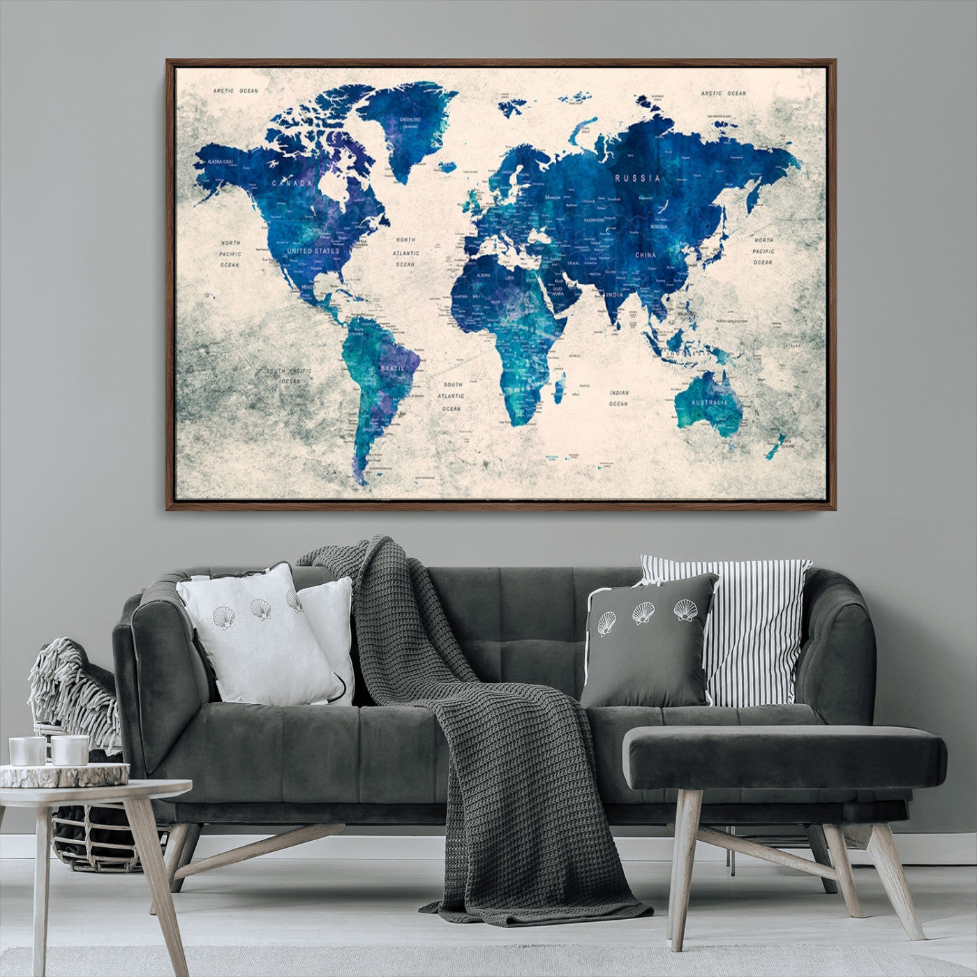 MGV-FC-36X24 - Push Pin World Map Canvas Print – Framed Wall Art for Couples to Track Their Travels – Anniversary