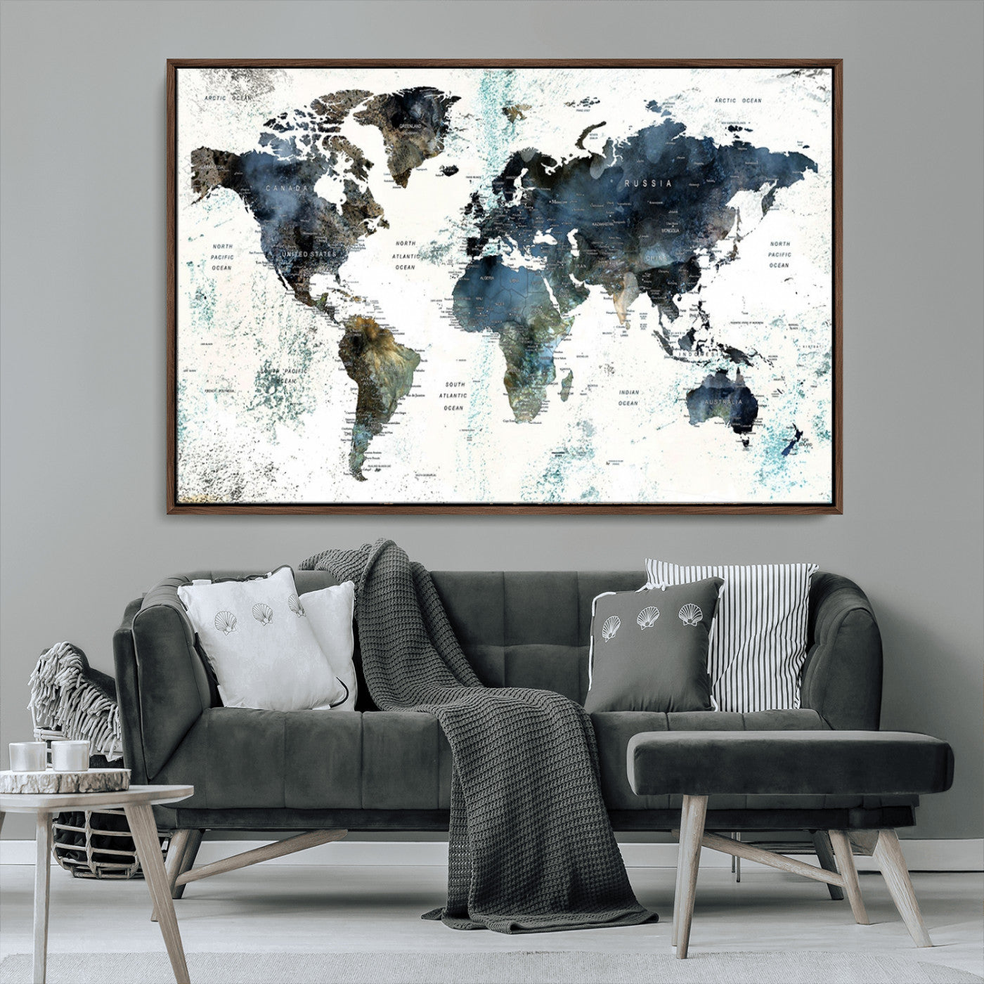 MGV-FC-36X24 - Push Pin World Map Canvas Print – Framed Wall Art for Couples to Track Their Travels – Anniversary