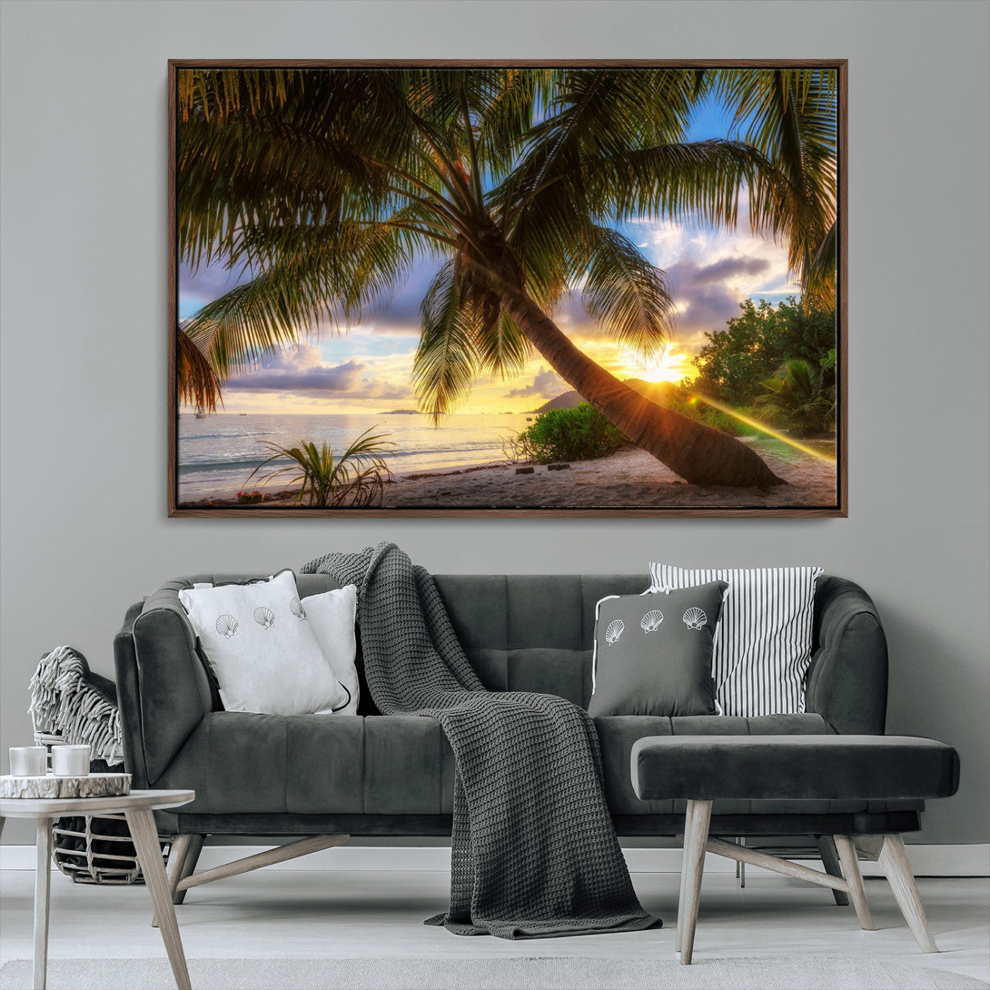 MGV-FC-36X24 - Tropical Island Sunset on the Beach Palms Wall Art Canvas Print