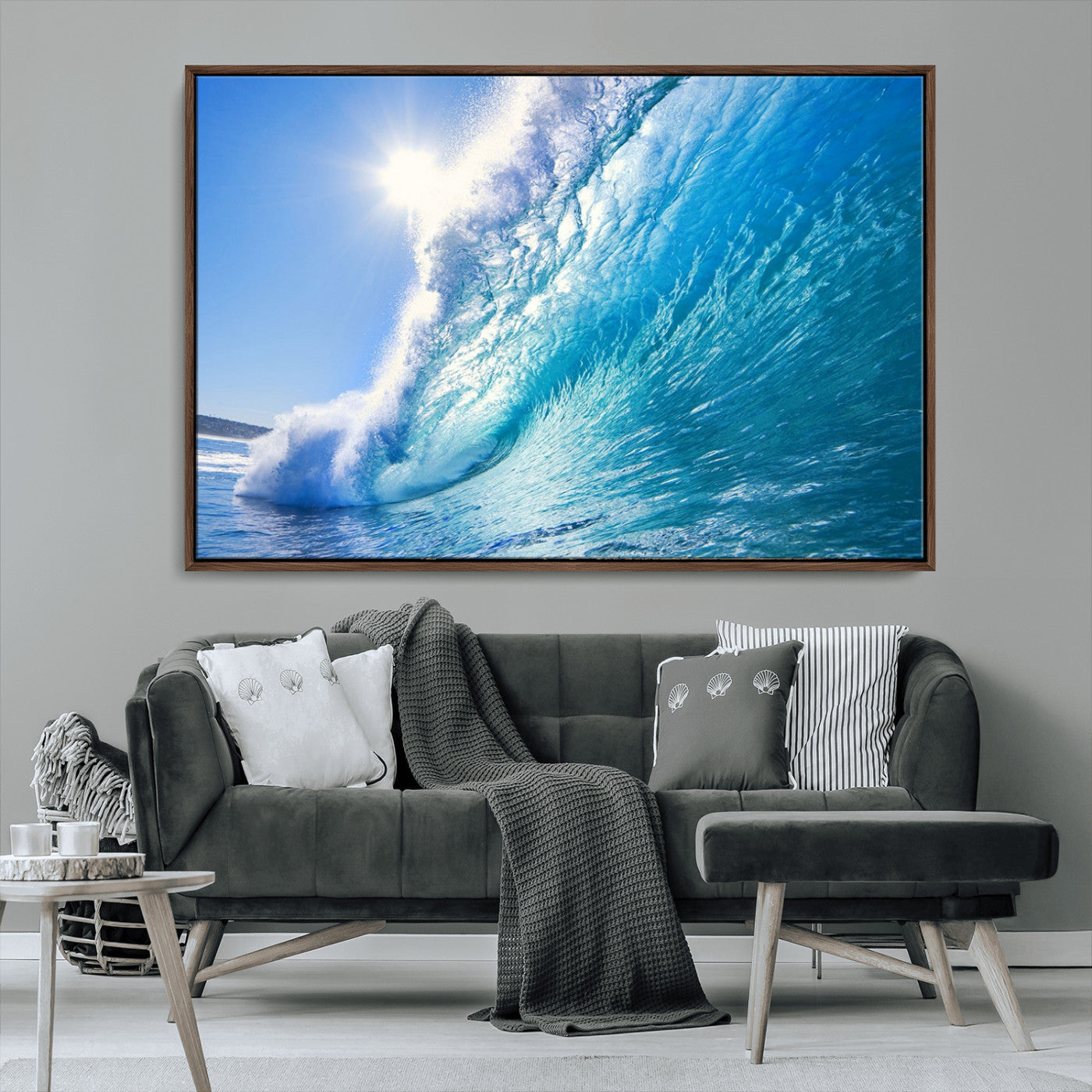 MGV-FC-36X24 - Blue Big Wave Surfing Ocean Canvas Wall Art Artwork Print , Surf Wall Art, Sea Wall Art