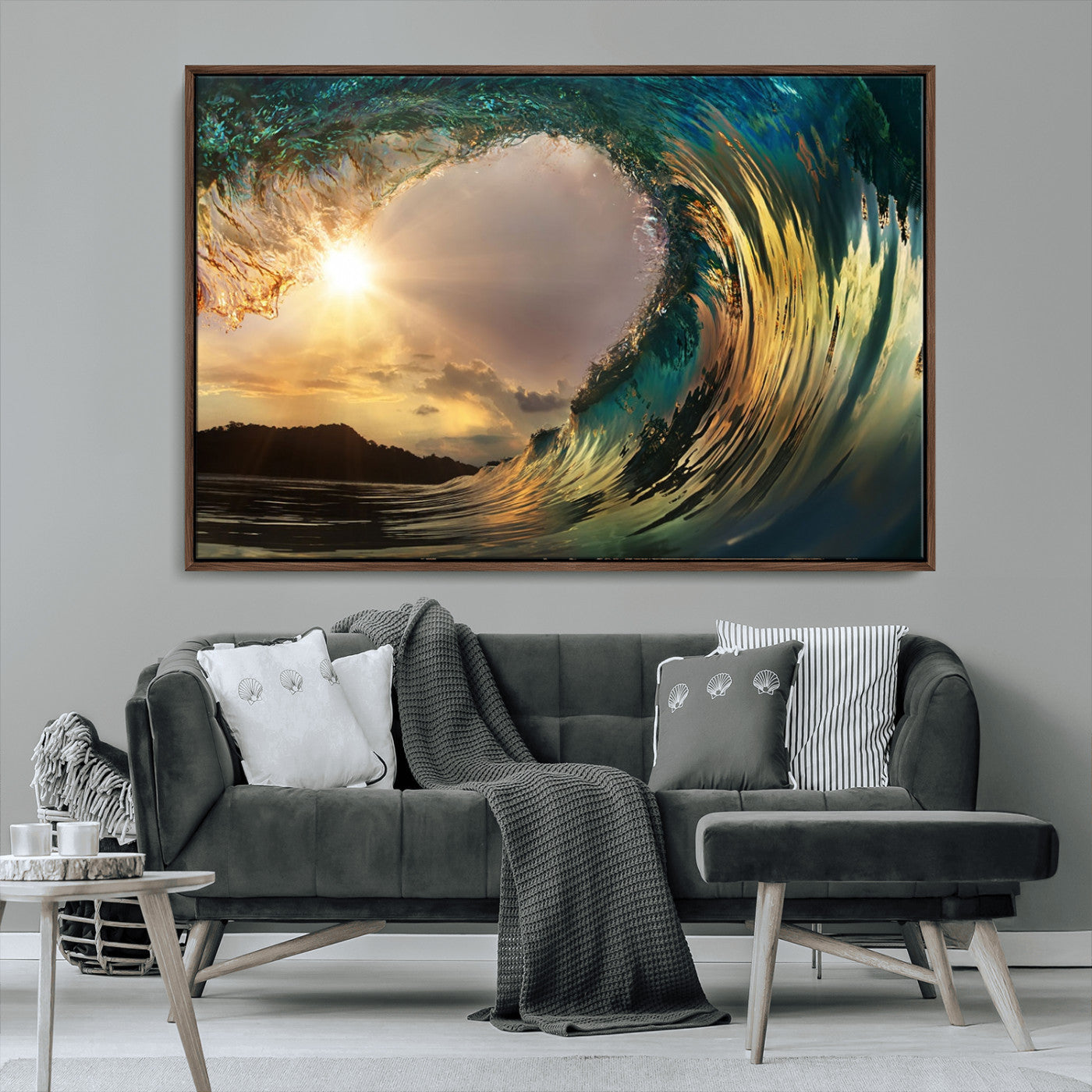 MGV-FC-36X24 - Golden Wave Sunset Giclee Canvas Print – Large Coastal Wall Art for Nature Lovers, Captivating Ocean Wave Decor