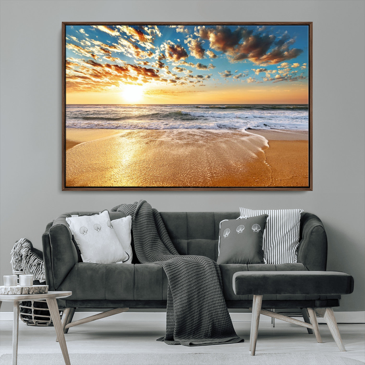 MGV-FC-36X24 - Golden Sunset Beach Print Canvas Wall Art, Giclee Canvas Print with Canon Print Quality, Triptych