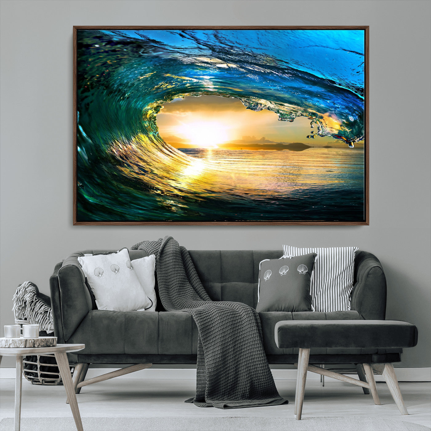 MGV-FC-36X24 - Ocean Wave at Sunset Canvas Art, Large Wall Print of Vibrant Water Waves, Coastal Art for Living Room and Dining Room