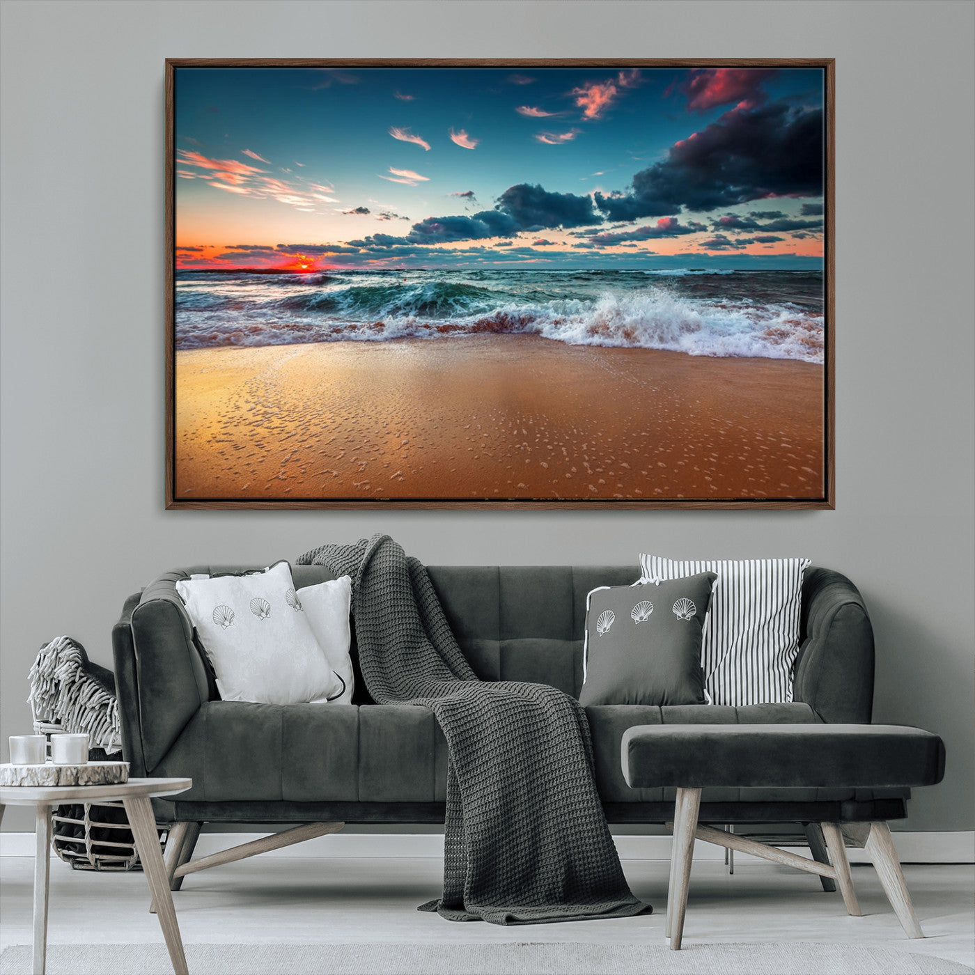 MGV-FC-36X24 - Sunset on Beach Wall Art Ocean Beach Canvas Print