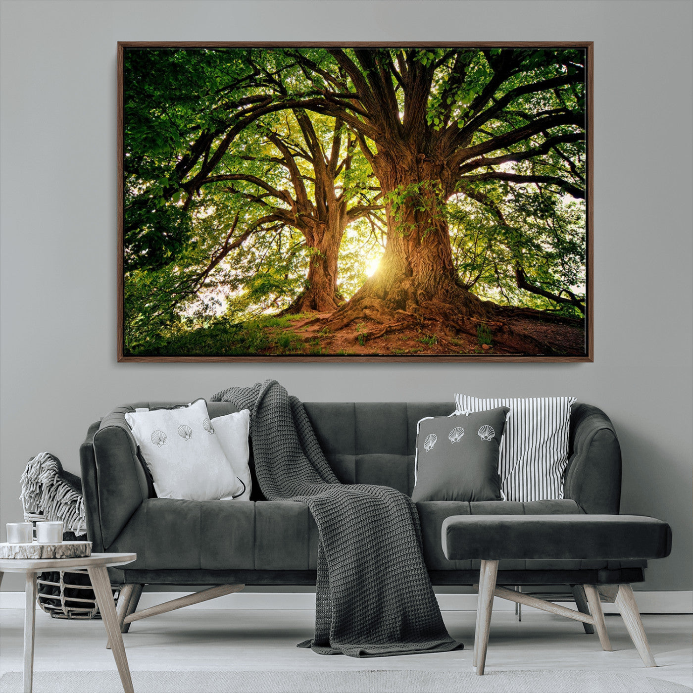 MGV-FC-36X24 - Majestic Ancient Tree Wall Art, Nature-Inspired Canvas Print, Woodland Art, Tree of Life Artwork, Sunlit Forest, Giclee Nature Print