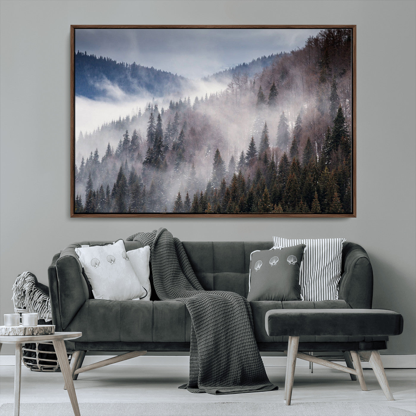 MGV-FC-36X24 - Beautiful Rising Fog in Winter Mountain Landscape - Framed Rising Fog in Winter Mountain Canvas