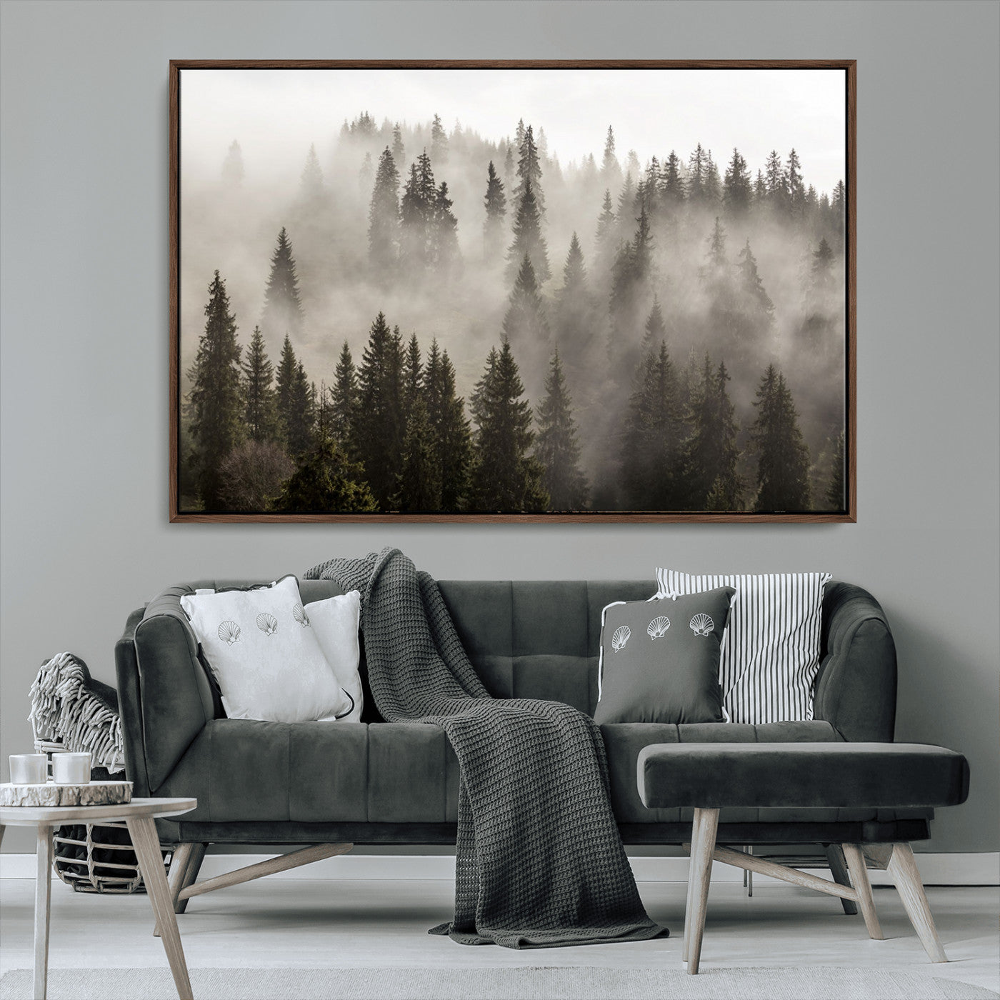 MGV-FC-36X24 - Foggy Mountain Wall Art | 3-Panel Foggy Forest and Mountain Landscape | Large Giclee Print for
