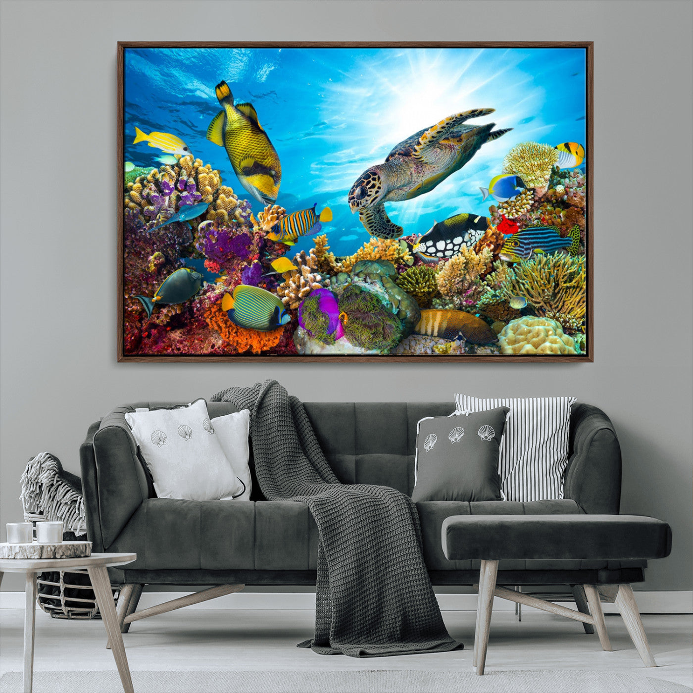 MGV-FC-36X24 - Sea Turtle Coral Reef Wall Art Print – Colorful Underwater Canvas Print – Tropical Ocean Marine Life Artwork – Perfect for Coastal Home Decor