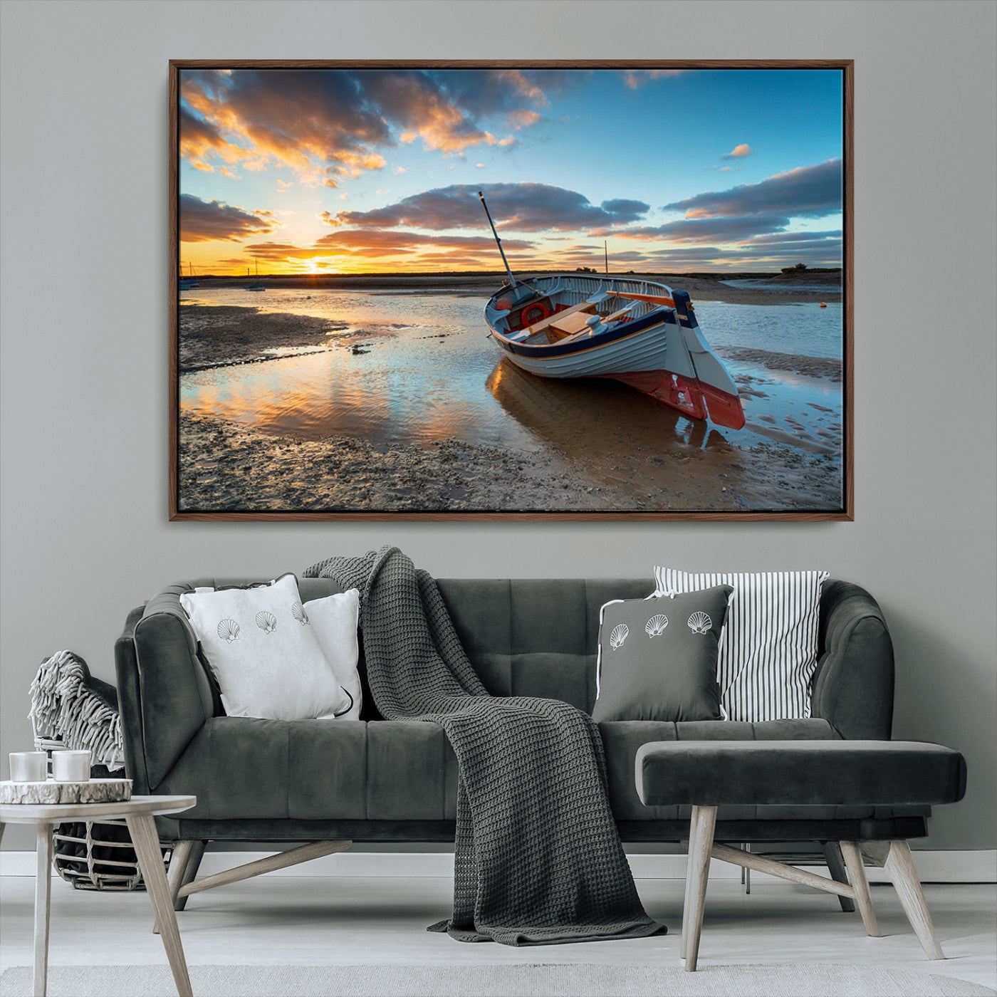 MGV-FC-36X24 - Small Boat At The Beach Sunset Wall Art, Boat Sunset Wall Art Canvas Print